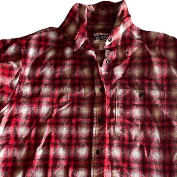 Vintage Pendleton Shirt Mens Sz M Red Black Wool Flannel Plaid Board Made in USA - Picture 1 of 16